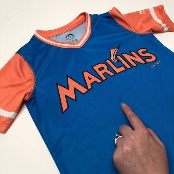 MIAMI Marlins Youth Baseball Team Jersey Blue & Orange Baseball Team T-Shirt Top - Picture 11 of 13